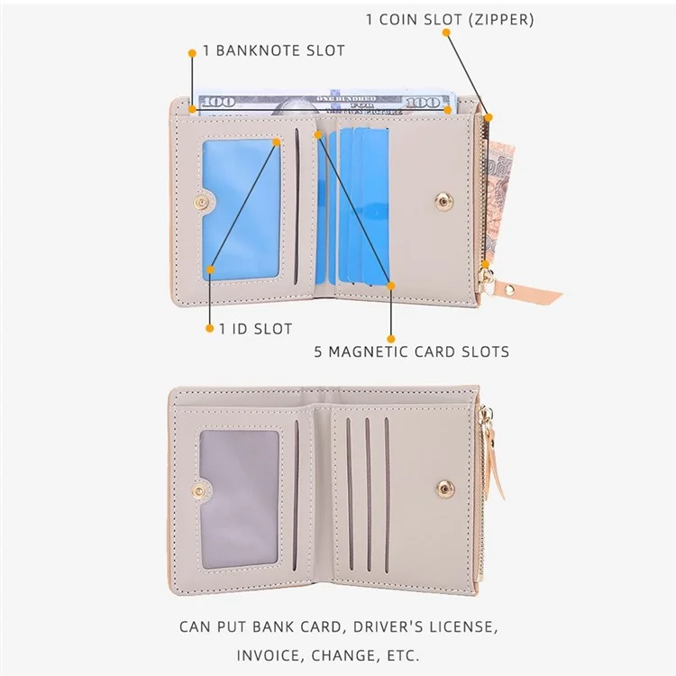 BAELLERRY N2375 Houndstooth Small Wallet Women Short Coin Purse Zipper Card Holder - Albaricoque