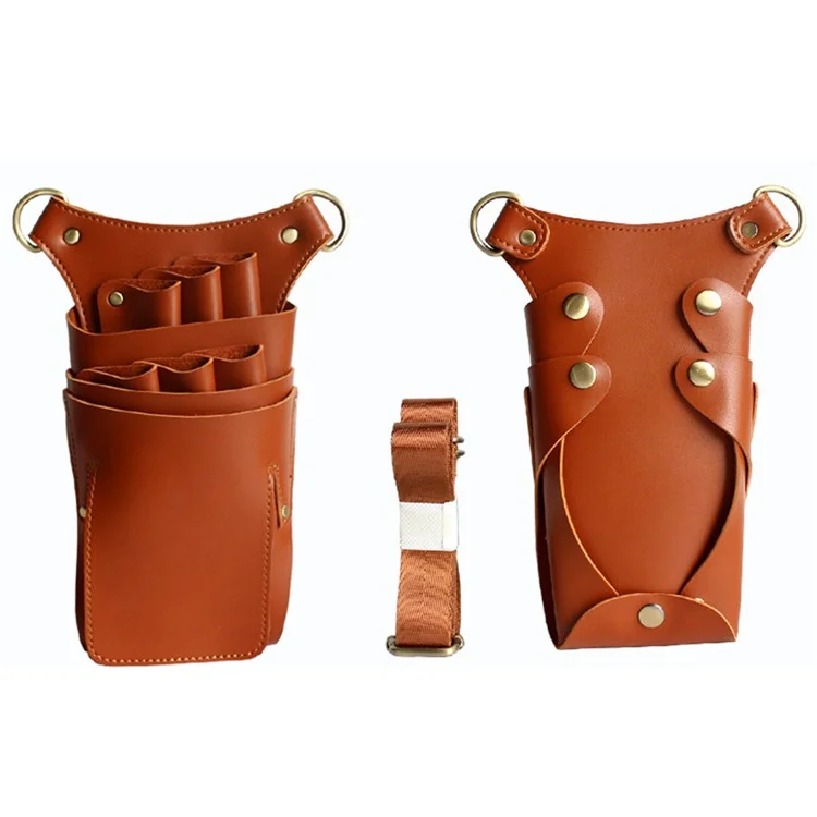 Hairdresser Scissor Bag Hair Cutting Hairdressing Tools Storage Holster Barber Leather Waist Pouch - Brown