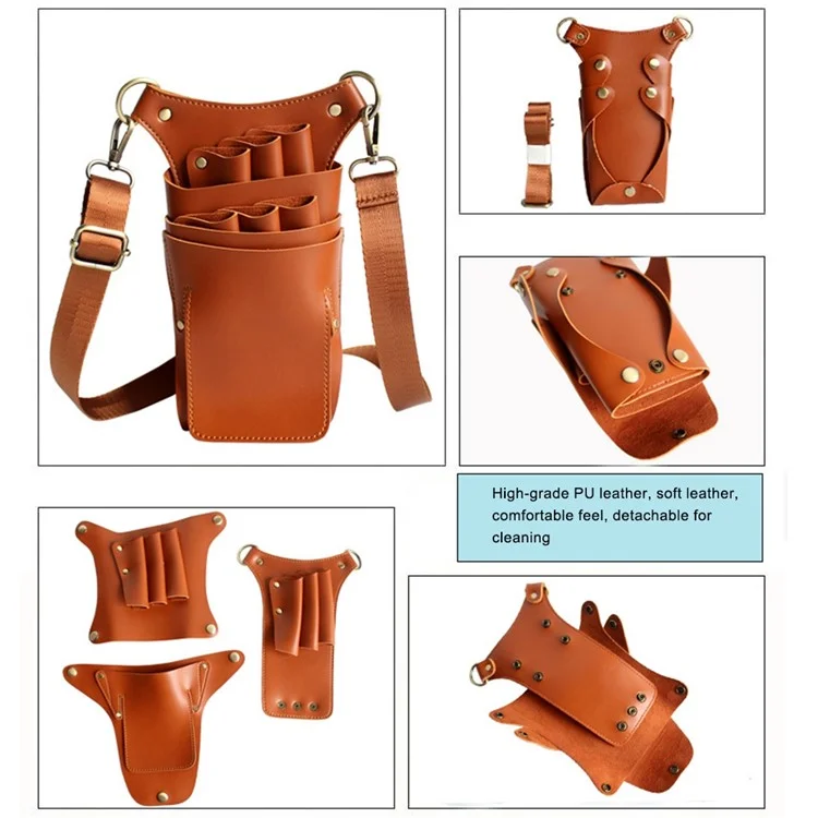 Hairdresser Scissor Bag Hair Cutting Hairdressing Tools Storage Holster Barber Leather Waist Pouch - Brown