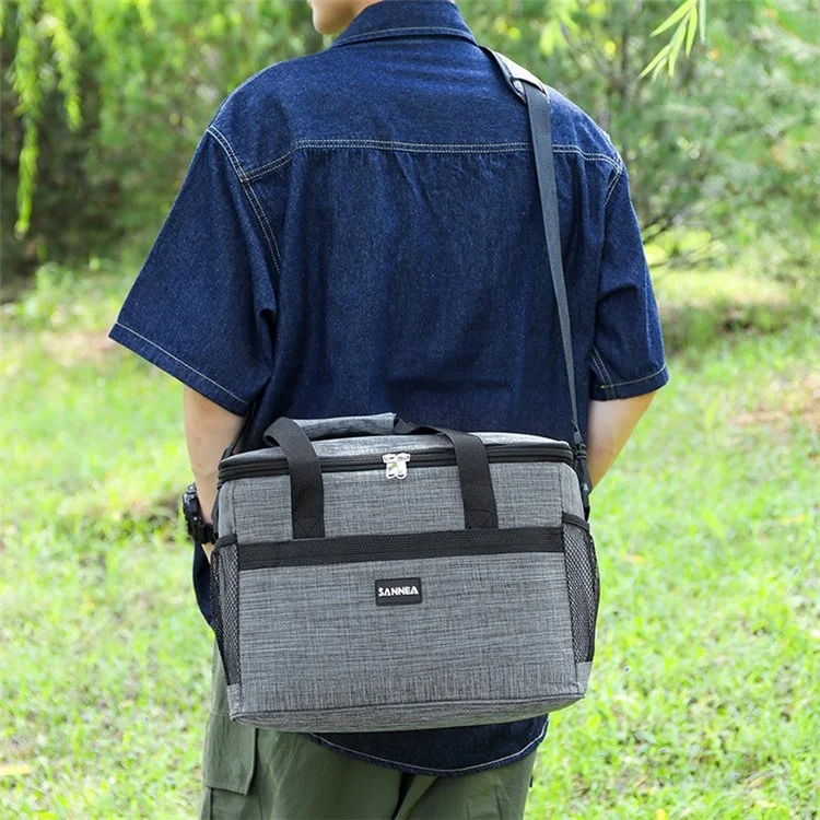 SANNE CL2106 19.7L Insulated Food Carrier Handbag Oxford Cloth Cooler Bag for Picnic - Grigio