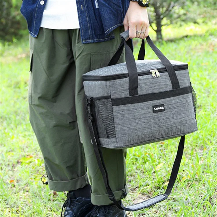 SANNE CL2106 19.7L Insulated Food Carrier Handbag Oxford Cloth Cooler Bag for Picnic - Grigio