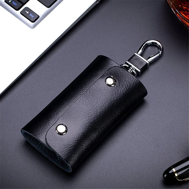 BULLCAPTAIN 484 Vertical Key Case Split Leather Key Holder Organizer Pouch, 6x3x10cm - Coffee