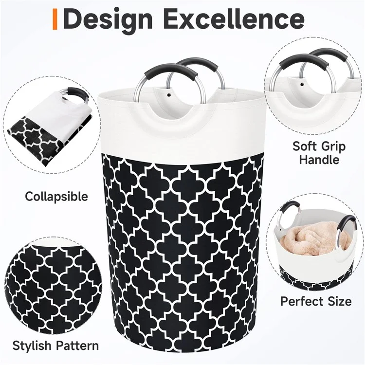 82L Foldable Dirty Clothes Storage Bucket Dual Handle Cotton Linen Home Laundry Basket - Black
