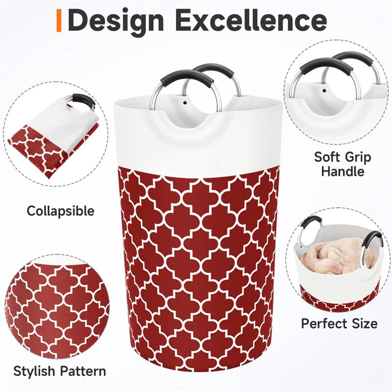 82L Foldable Dirty Clothes Storage Bucket Dual Handle Cotton Linen Home Laundry Basket - Red