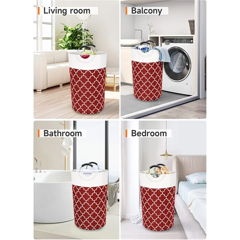 82L Foldable Dirty Clothes Storage Bucket Dual Handle Cotton Linen Home Laundry Basket - Red