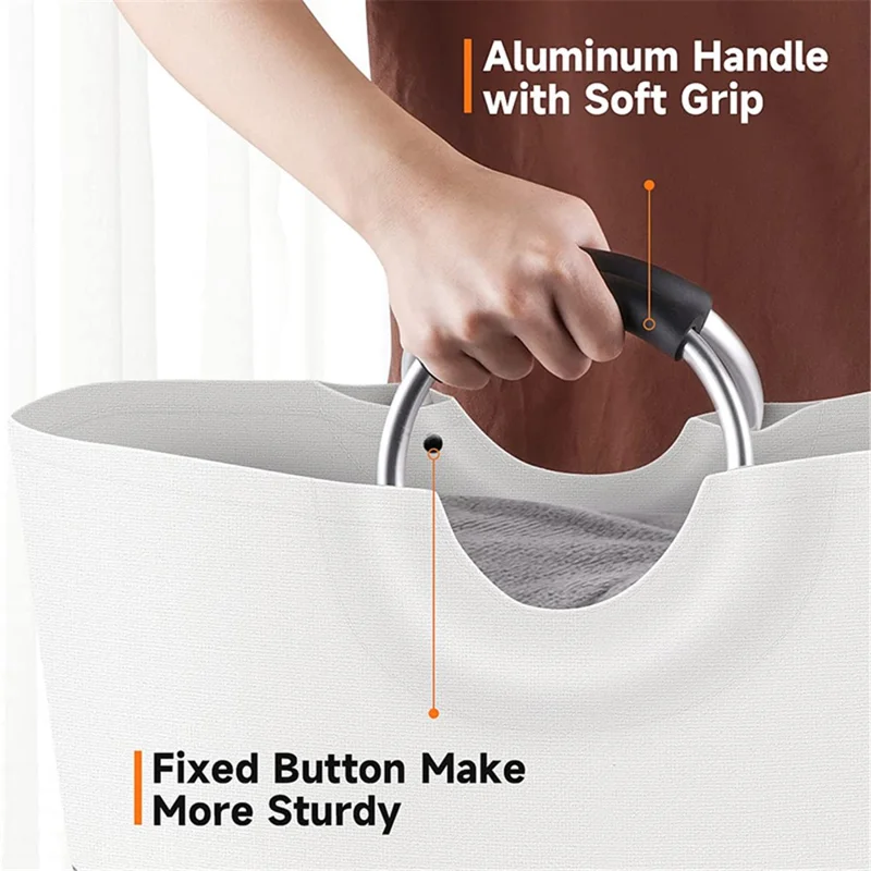 82L Foldable Dirty Clothes Storage Bucket Dual Handle Cotton Linen Home Laundry Basket - Grey