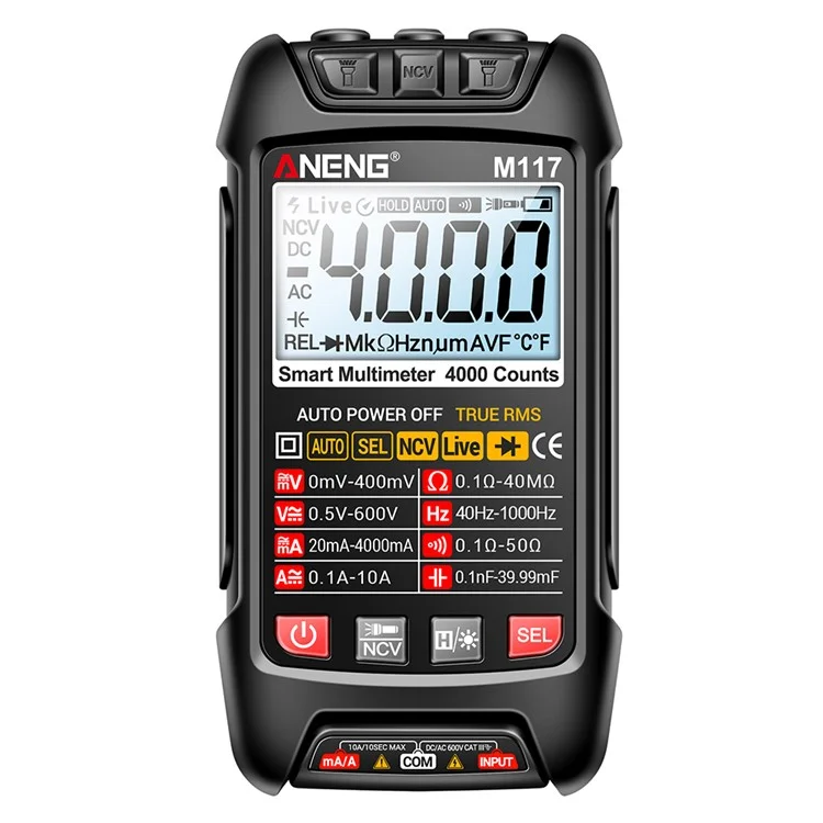 Multímetro digital ANENG M117 con autoescala, probador inteligente multiusos - Negro