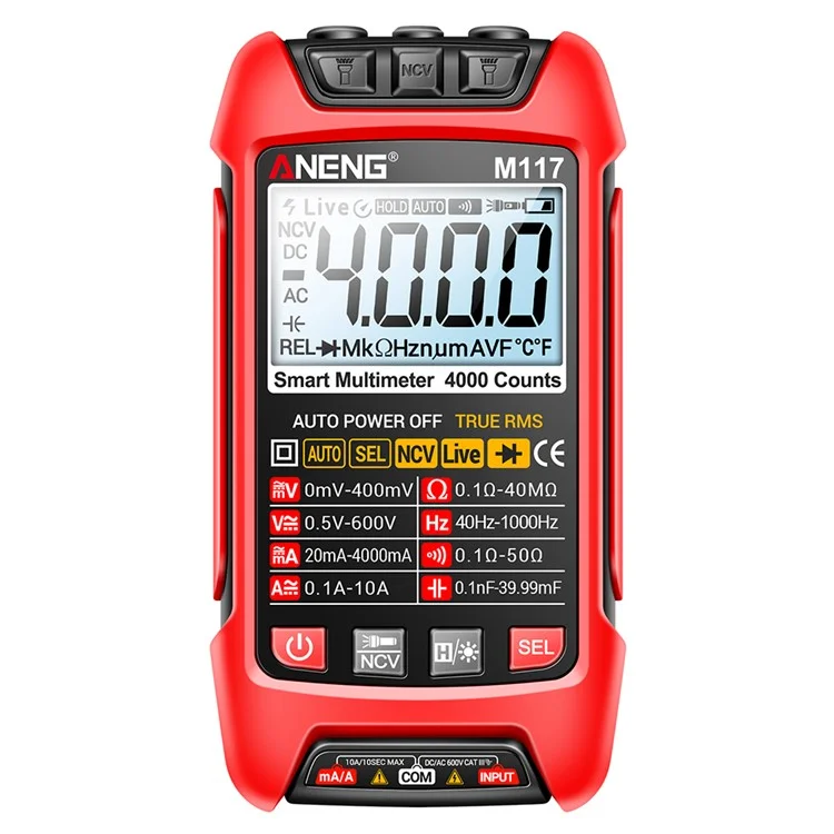 ANENG M117 Multímetro Rango automático Digital Probador Inteligente Multi Tester - Rojo