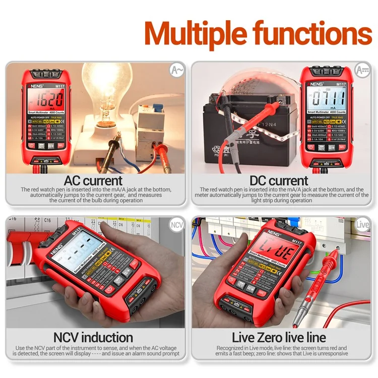 ANENG M117 Multímetro Rango automático Digital Probador Inteligente Multi Tester - Rojo