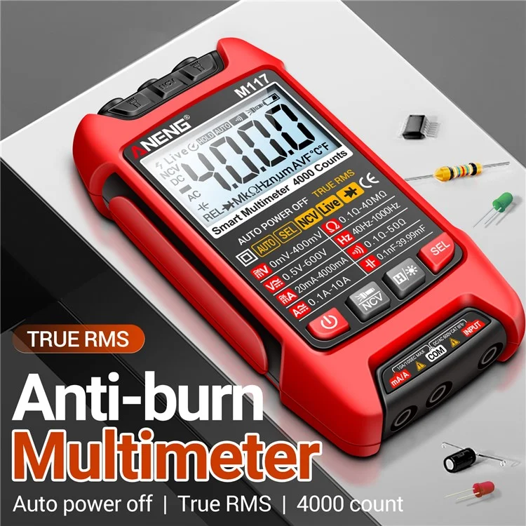 ANENG M117 Multímetro Rango automático Digital Probador Inteligente Multi Tester - Rojo