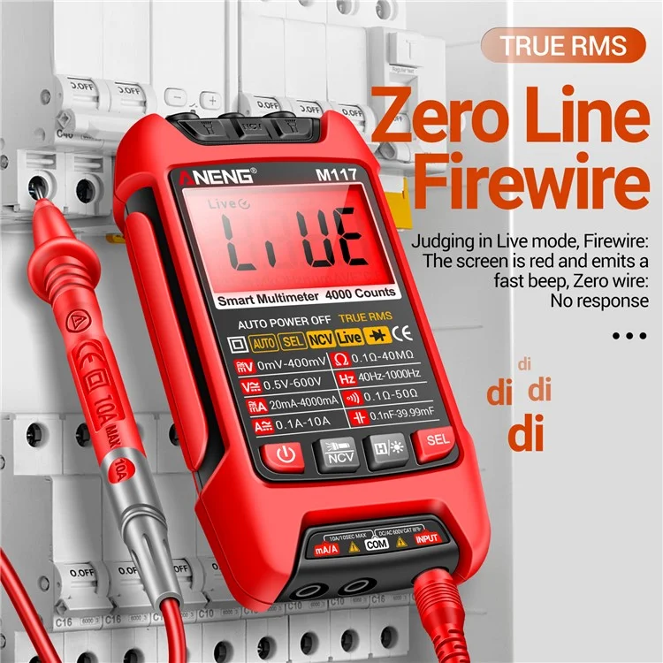 ANENG M117 Multímetro Rango automático Digital Probador Inteligente Multi Tester - Rojo