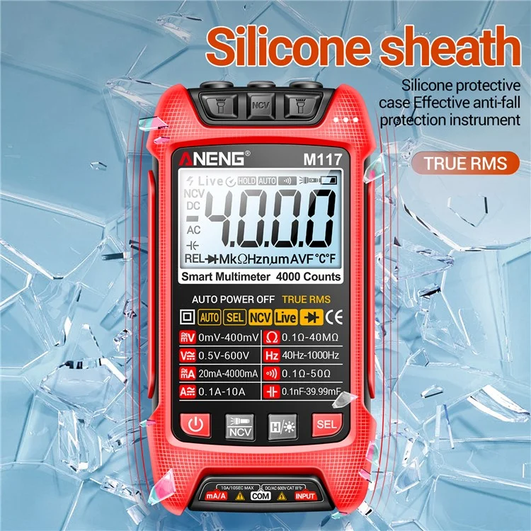 ANENG M117 Multímetro Rango automático Digital Probador Inteligente Multi Tester - Rojo