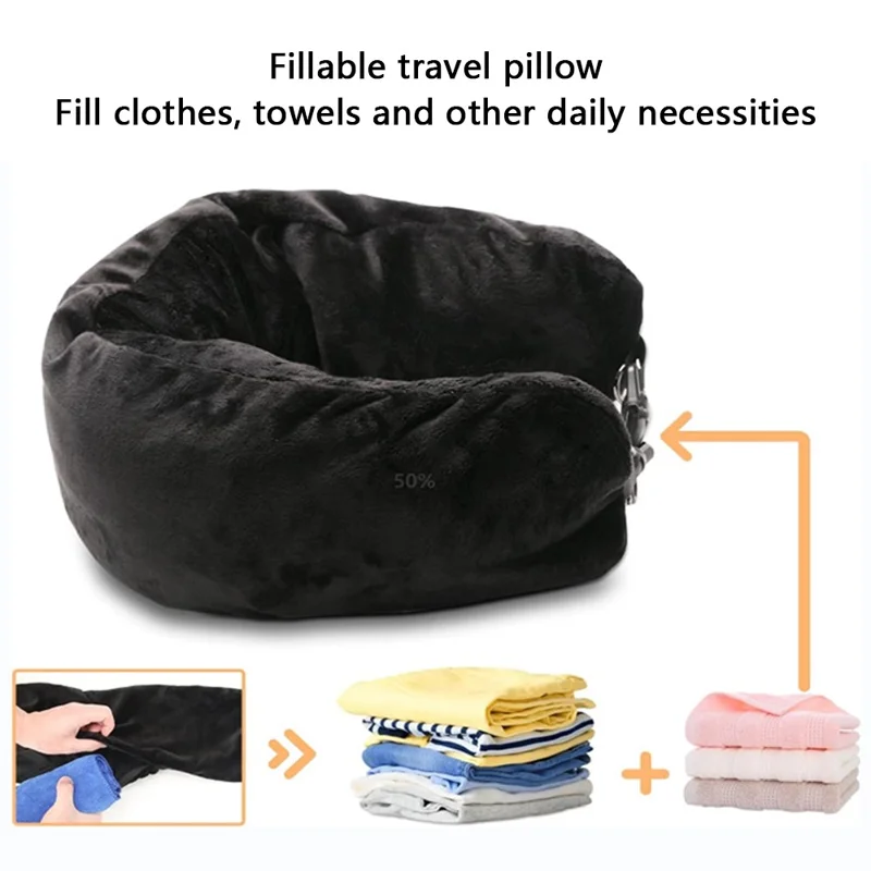 Fillable Travel Pillowcase Airplane Train Neck Support Clothes Filled Pillow Storage Bag
