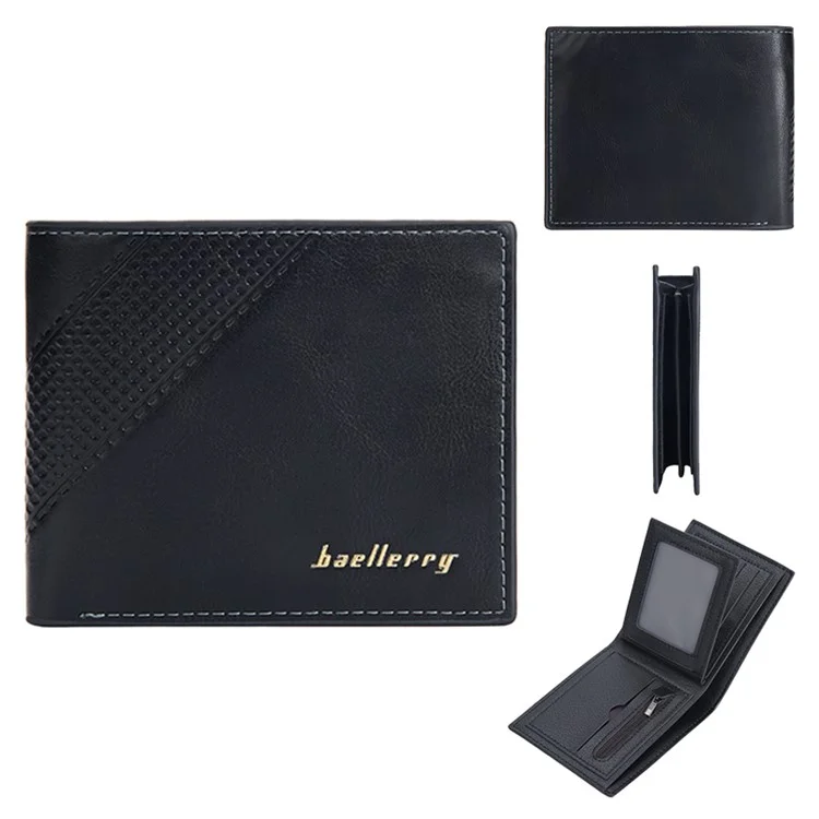 BAELLERRY D3044 Billetera Corta para Hombre Slim PU Leather Coin Storage Card Holder Bag - Negro