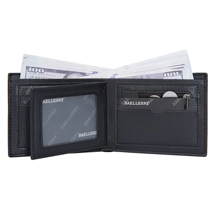 BAELLERRY D3044 Billetera Corta para Hombre Slim PU Leather Coin Storage Card Holder Bag - Negro