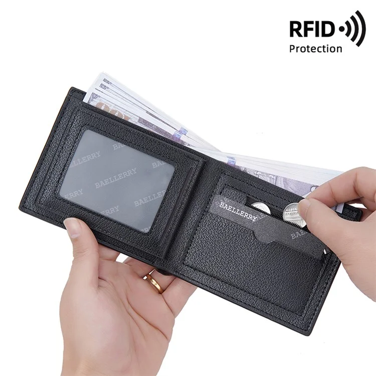 BAELLERRY D3044 Billetera Corta para Hombre Slim PU Leather Coin Storage Card Holder Bag - Negro