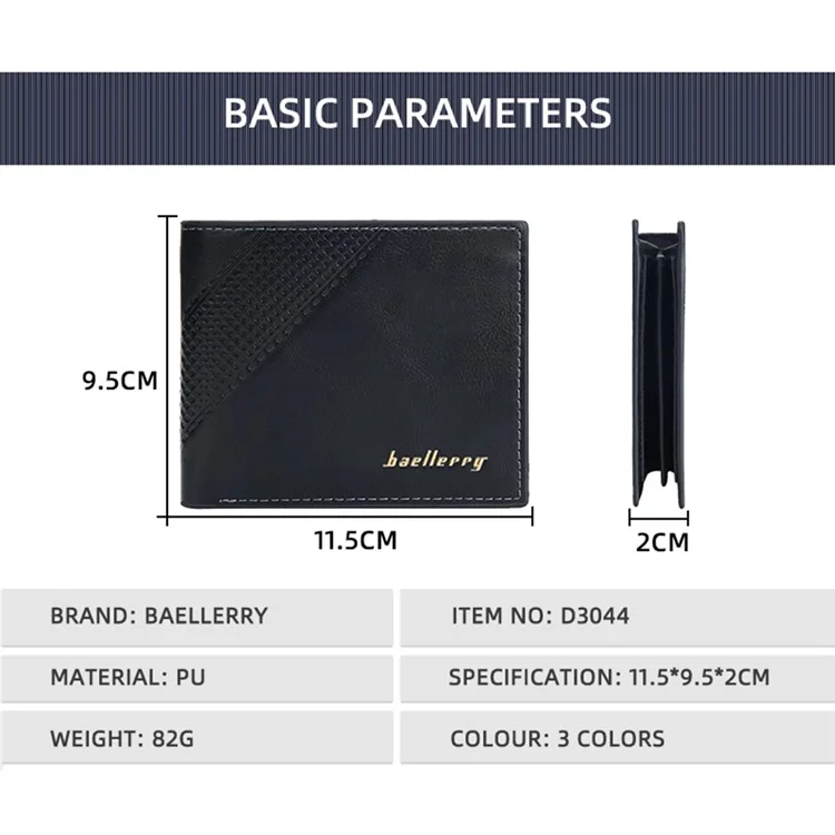 BAELLERRY D3044 Billetera Corta para Hombre Slim PU Leather Coin Storage Card Holder Bag - Negro