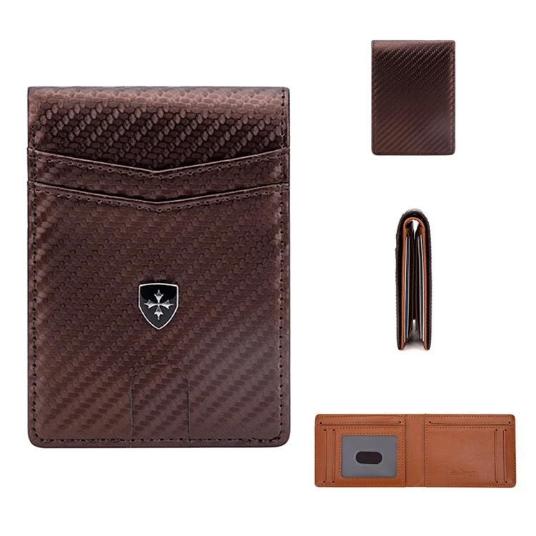BAELLERRY K9308 Textura de Fibra de Carbono PU Leather RFID Blocking Card Holder Men Wallet - Marrom