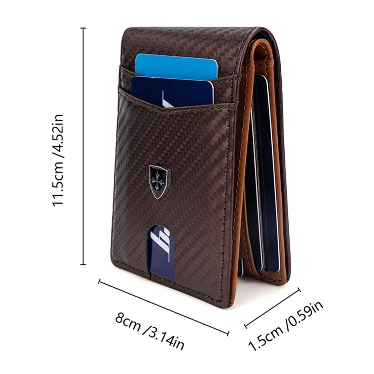 BAELLERRY K9308 Textura de Fibra de Carbono PU Leather RFID Blocking Card Holder Men Wallet - Marrom