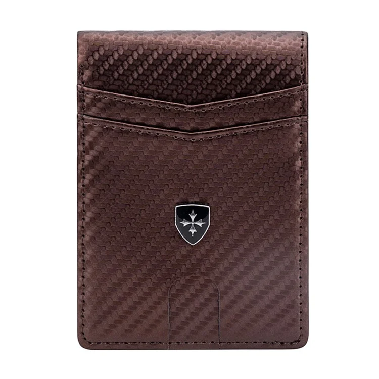 BAELLERRY K9308 Textura de Fibra de Carbono PU Leather RFID Blocking Card Holder Men Wallet - Marrom