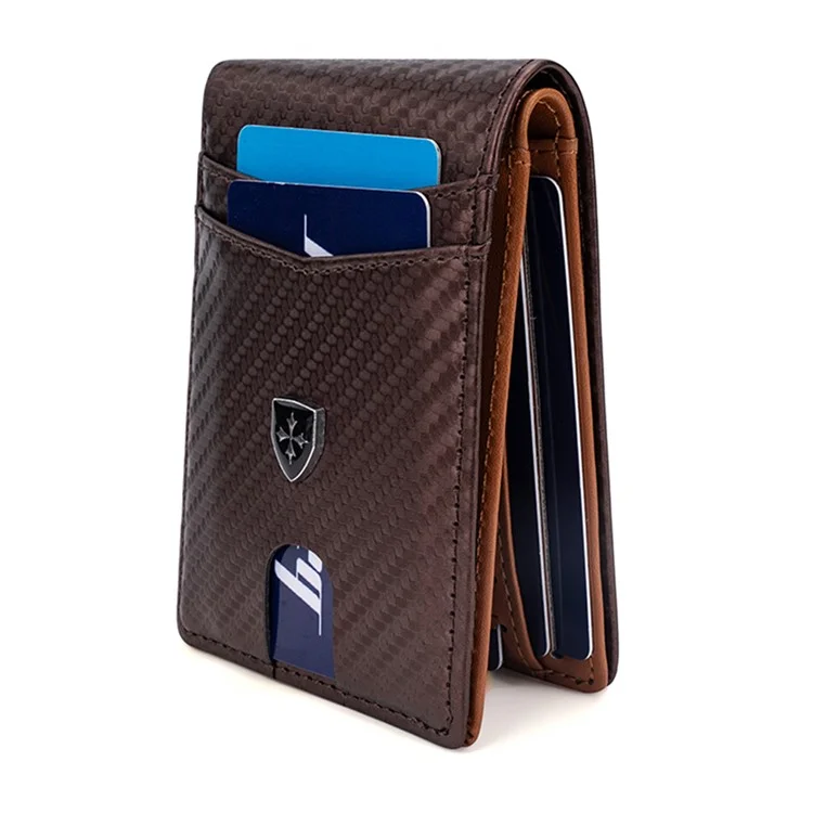 BAELLERRY K9308 Textura de Fibra de Carbono PU Leather RFID Blocking Card Holder Men Wallet - Marrom