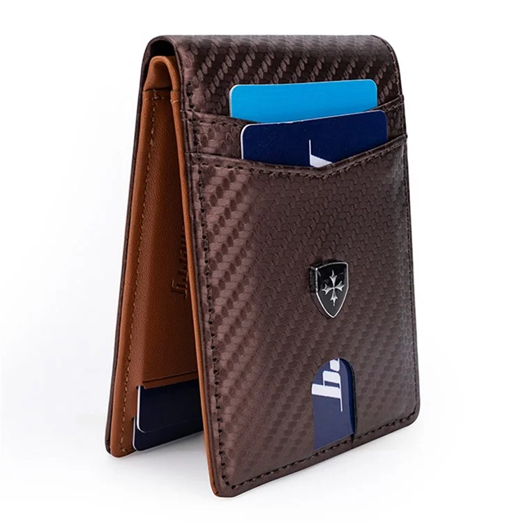 BAELLERRY K9308 Textura de Fibra de Carbono PU Leather RFID Blocking Card Holder Men Wallet - Marrom