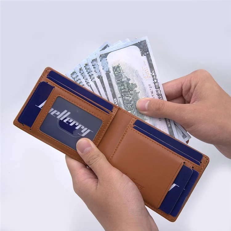 BAELLERRY K9308 Textura de Fibra de Carbono PU Leather RFID Blocking Card Holder Men Wallet - Marrom