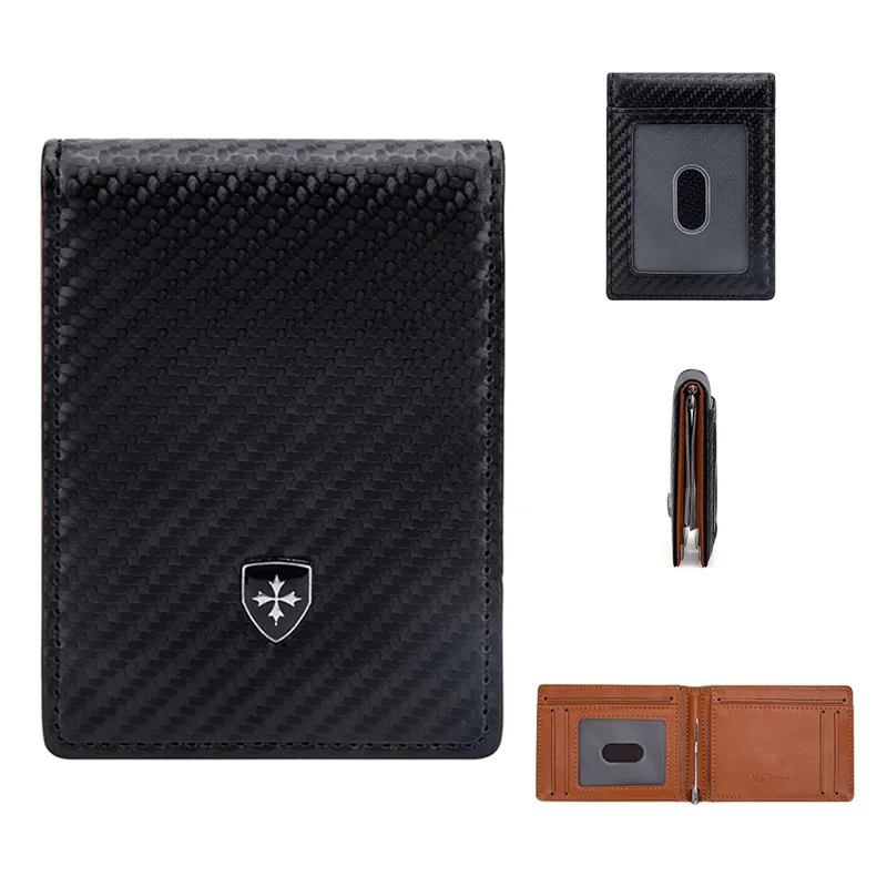 BAELLERRY K9307 Minimalist RFID Blocking PU Leather Men Wallet with Multiple Card Slots and Money Clip - Black