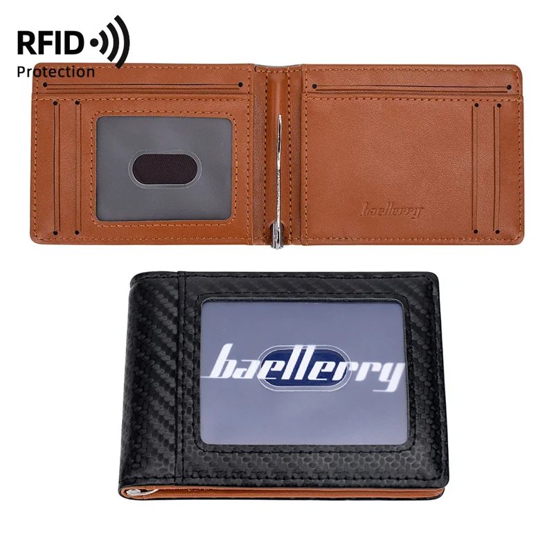 BAELLERRY K9307 Minimalist RFID Blocking PU Leather Men Wallet with Multiple Card Slots and Money Clip - Black