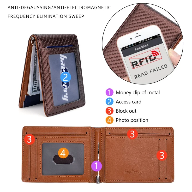 BAELLERRY K9307 Minimalist RFID Blocking PU Leather Men Wallet with Multiple Card Slots and Money Clip - Black