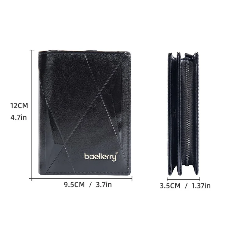 BAELLERRY D3213 Vintage Men PU Leather Short Wallet Cash Card Holder Zipper Coin Purse - Preto