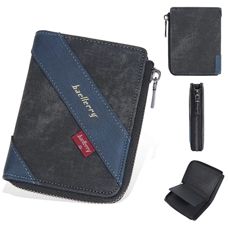 BAELLERRY D3048 PU Leather Contrast Color Men Wallet Zipper Card Cash Storage Bag - Black