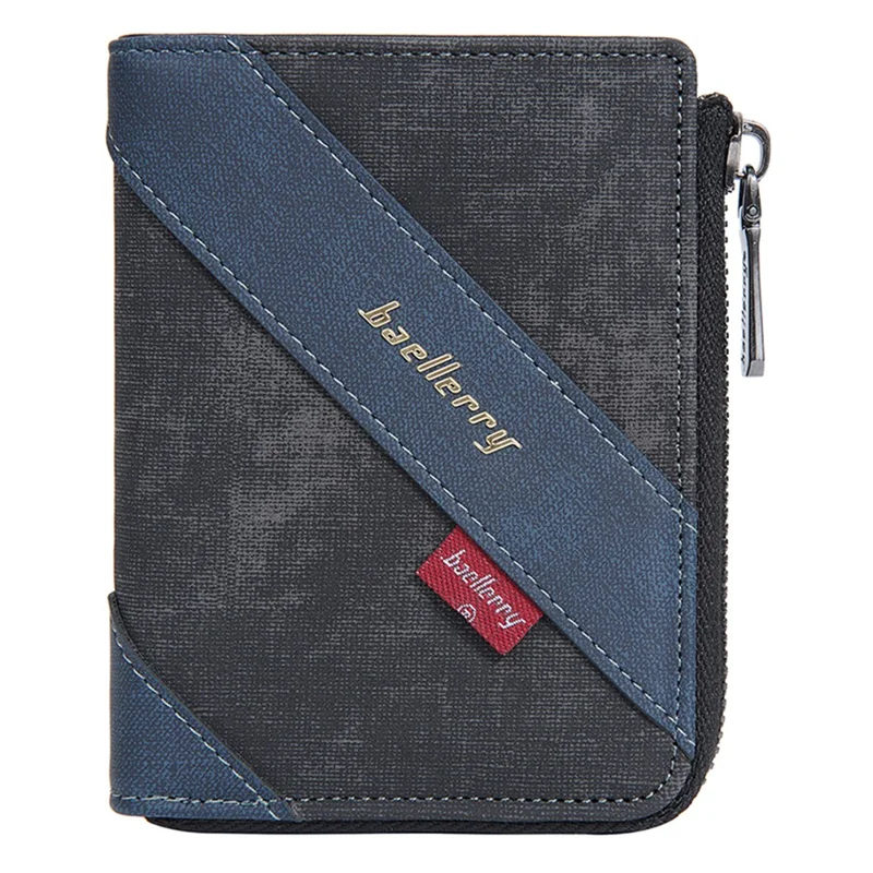 BAELLERRY D3048 PU Leather Contrast Color Men Wallet Zipper Card Cash Storage Bag - Black
