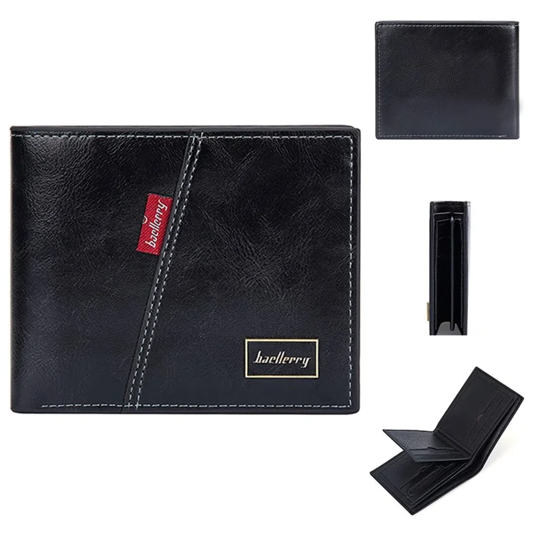 BAELLERRY D3042 Retro PU Leather Men Short Wallet Card Cash Coin Storage Bag - Negro