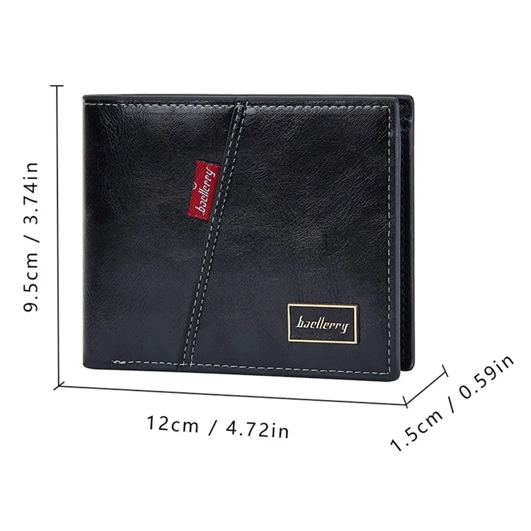 BAELLERRY D3042 Retro PU Leather Men Short Wallet Card Cash Coin Storage Bag - Negro
