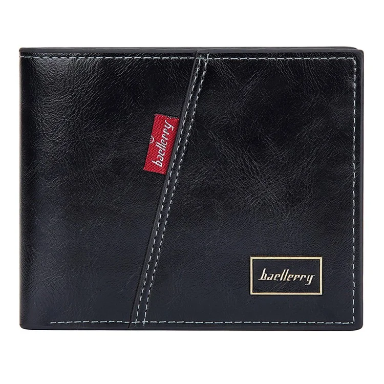 BAELLERRY D3042 Retro PU Leather Men Short Wallet Card Cash Coin Storage Bag - Negro