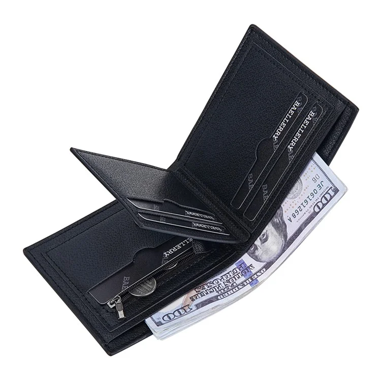 BAELLERRY D3042 Retro PU Leather Men Short Wallet Card Cash Coin Storage Bag - Negro