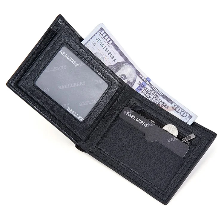 BAELLERRY D3042 Retro PU Leather Men Short Wallet Card Cash Coin Storage Bag - Negro