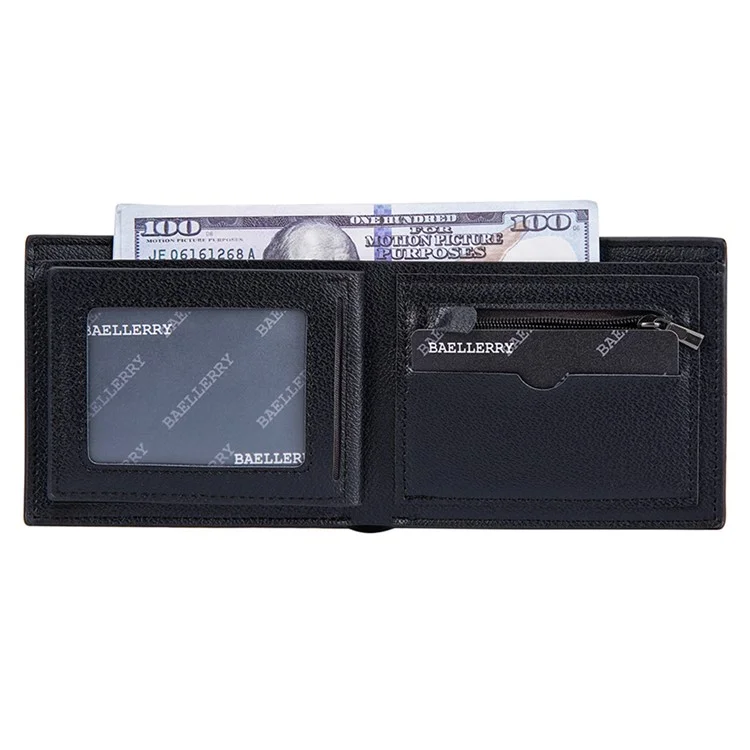 BAELLERRY D3042 Retro PU Leather Men Short Wallet Card Cash Coin Storage Bag - Negro