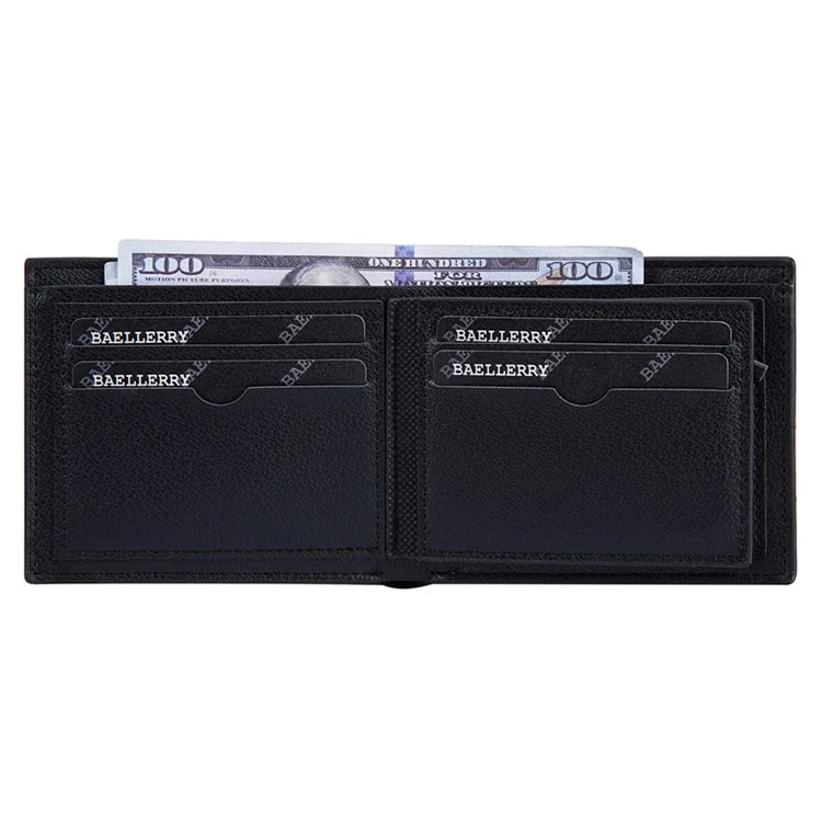 BAELLERRY D3042 Retro PU Leather Men Short Wallet Card Cash Coin Storage Bag - Negro