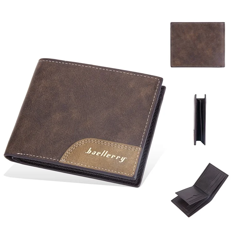 BAELLERRY D3043 Retro Contrast Color PU Leather Men Short Wallet Cards Cash Storage Bag - Dark Coffee