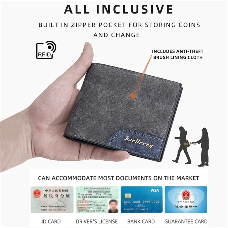 BAELLERRY D3043 Retro Contrast Color PU Leather Men Short Wallet Cards Cash Storage Bag - Dark Coffee