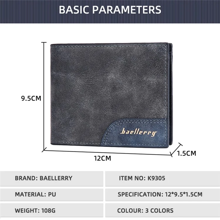 BAELLERRY D3043 Retro Contrast Color PU Leather Men Short Wallet Cards Cash Storage Bag - Dark Coffee
