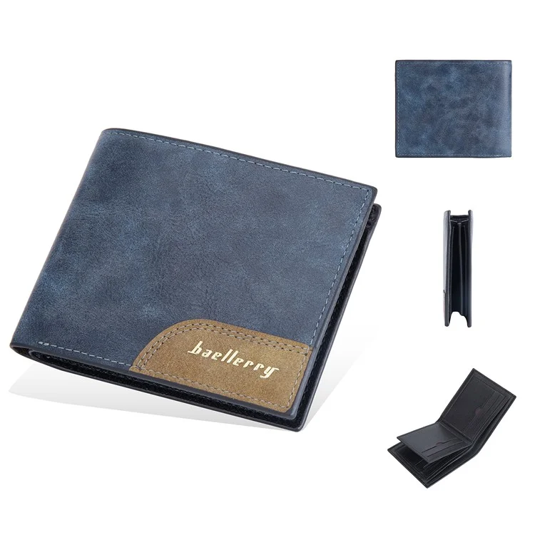BAELLERRY D3043 Retro Contrast Color PU Leather Men Short Wallet Cards Cash Storage Bag - Blue