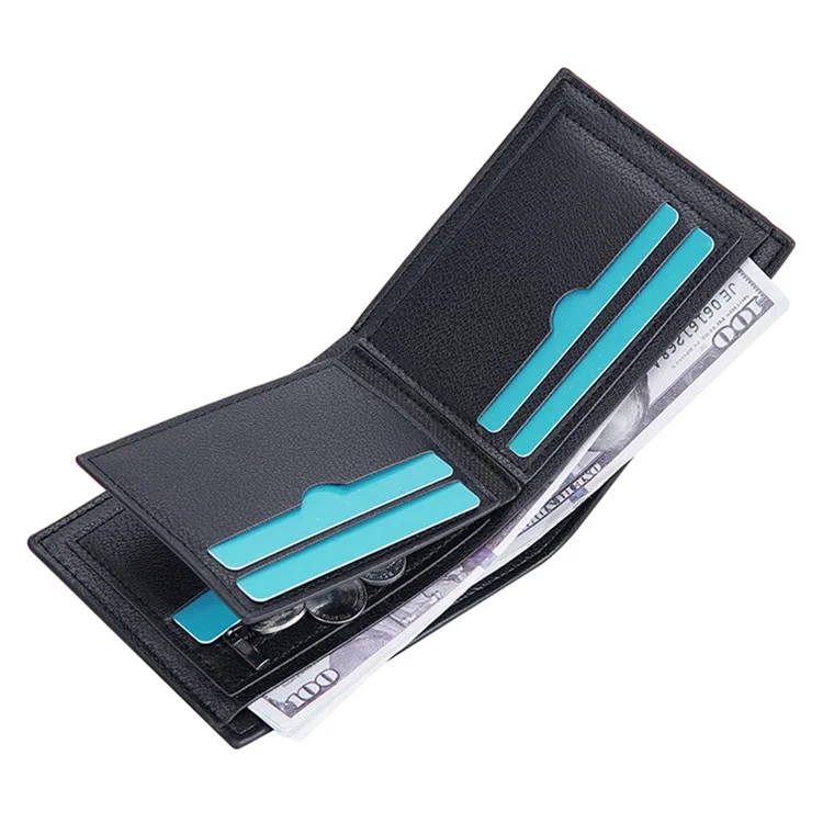 BAELLERRY D3043 Retro Contrast Color PU Leather Men Short Wallet Cards Cash Storage Bag - Blue