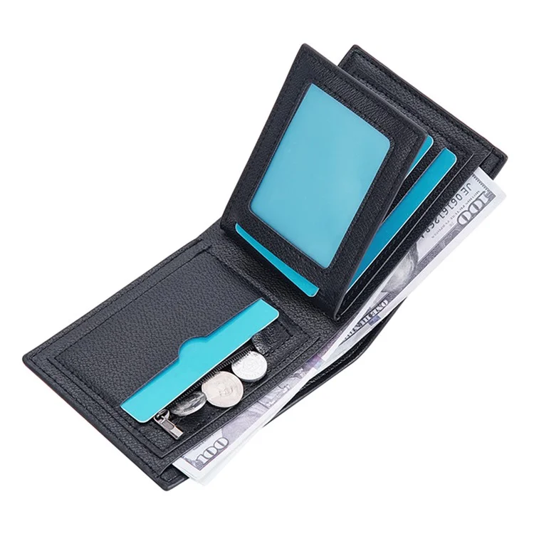 BAELLERRY D3043 Retro Contrast Color PU Leather Men Short Wallet Cards Cash Storage Bag - Blue