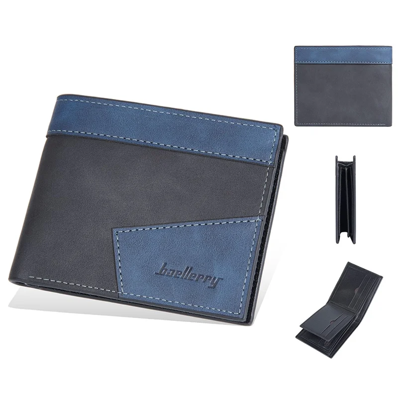 BAELLERRY D3041 Contrast Color PU Leather Men Wallet Tri-Fold RFID Blocking Card Slots Purse - Black