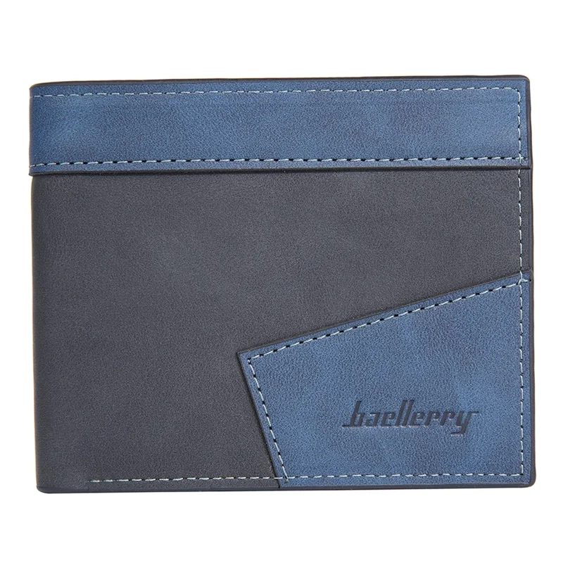 BAELLERRY D3041 Contrast Color PU Leather Men Wallet Tri-Fold RFID Blocking Card Slots Purse - Black