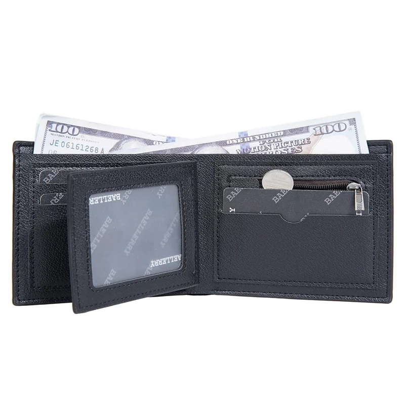 BAELLERRY D3041 Contrast Color PU Leather Men Wallet Tri-Fold RFID Blocking Card Slots Purse - Black