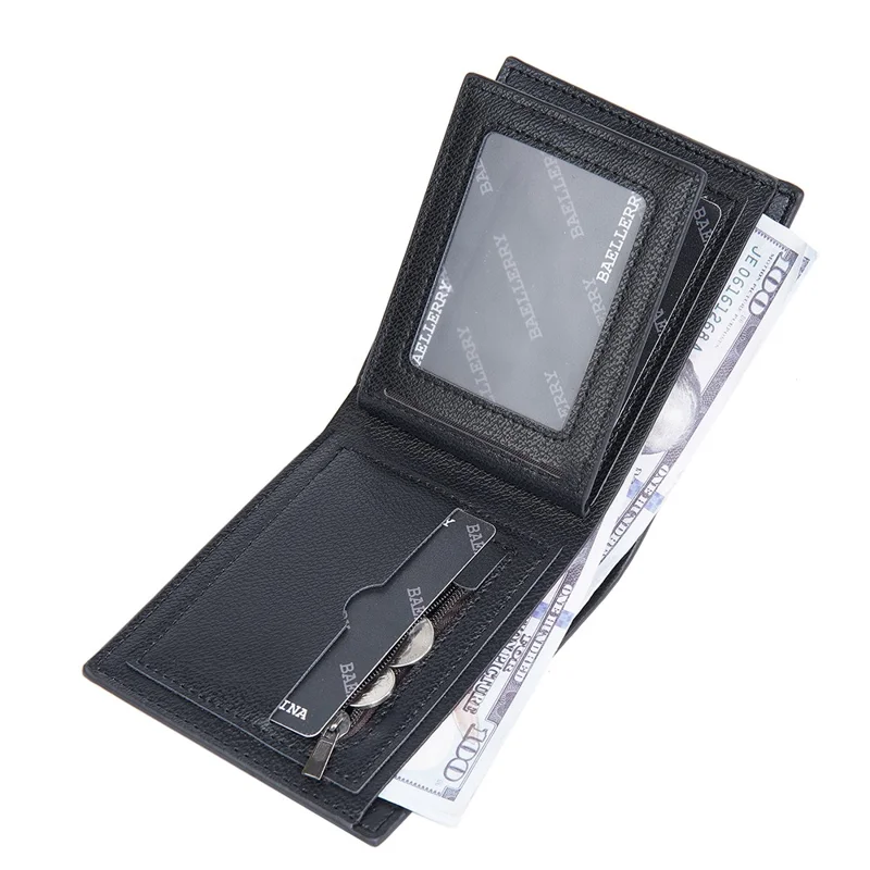 BAELLERRY D3041 Contrast Color PU Leather Men Wallet Tri-Fold RFID Blocking Card Slots Purse - Black